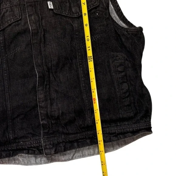 Black Denim motorcycle vest zip front closure layering club-style Youth-Large - Picture 6 of 6